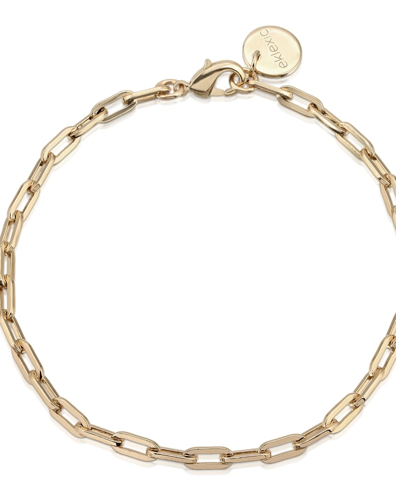 Front of a size 14" Medium Link Chain Bracelet 14" Gold in Gold by Eklexic. | dia_product_style_image_id:279429